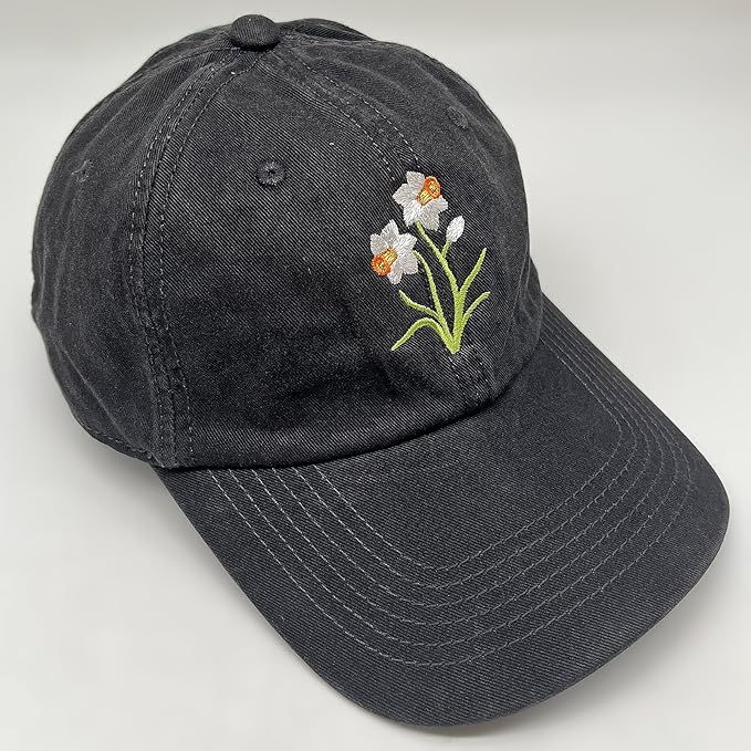 Cute Flower Hat, Elegant Floral Embroidered Adjustable Baseball Cap for Men Women, Gifts for Flower Lovers, Black
