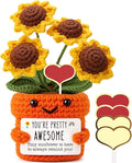 Mini Inspirational Gifts for Women Handmade Positive Crochet Affirmation Sunflower for Teacher, Mentor, Nurse, Coworker, Emotional Cheer Up Support, Birthday, White Elephant Christmas Stocking Stuffer