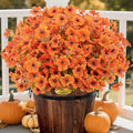 Fall Artificial Flowers for Outdoors Fake Mums for Outside 12 Bundles Faux Silk Orange Dasiy Flower Look Real UV Resistant No Fade Faux Fall Flowers for Front Door Porch Autumn Decoration