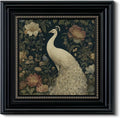 Vintage 3D Textured White Peacock Framed Wall Art 16x16 Inch, Square Bird and Floral Artwork Sandstone Panel Botanical Print, Rustic Living Room Bedroom Office Farmhouse Entryway Home Decor