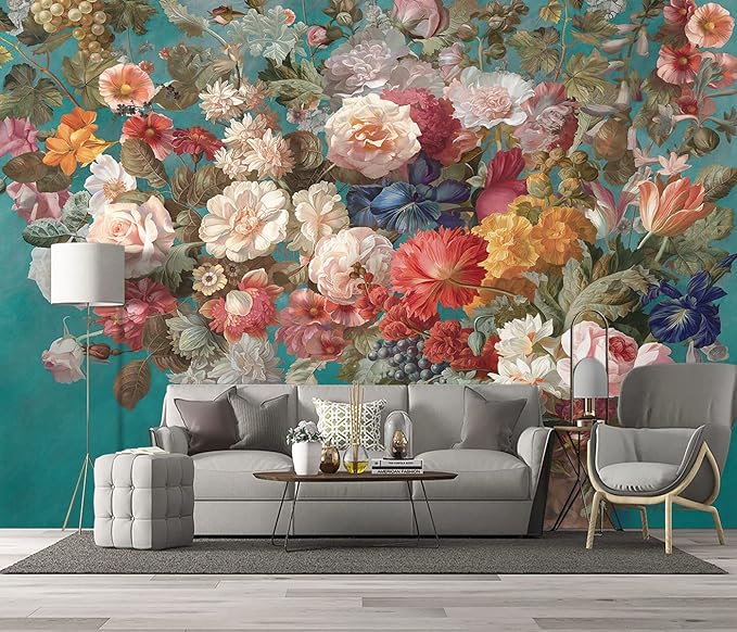Floral Wallpaper Pink Peony murals Girls Bedroom Botanical Rose Flowers Leaf Aesthetic Room Decor Home Living Room tv Background Large Wall Mural - 137"x96" Not Peel and Stick