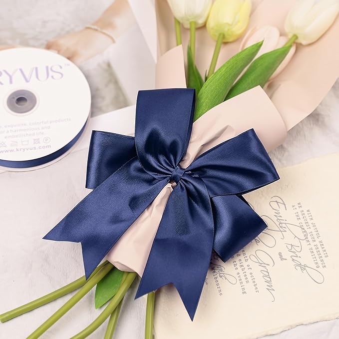 Navy Blue Satin Ribbon, Double Faced 2 Inch X 25 Yards Navy Blue Ribbon, Premium Satin Ribbon for Gift Wrapping, Crafts, Hair Bow Making, Sewing, Flower Bouquet, Wedding Party Decor