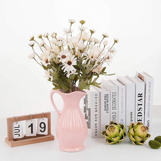 12pcs Gerbera Daisy Artificial Flowers 20 Inch Long Stem Artificial Daisy Mums for Home Décor Centerpiece Wedding Bridal Bouquet DIY(White)