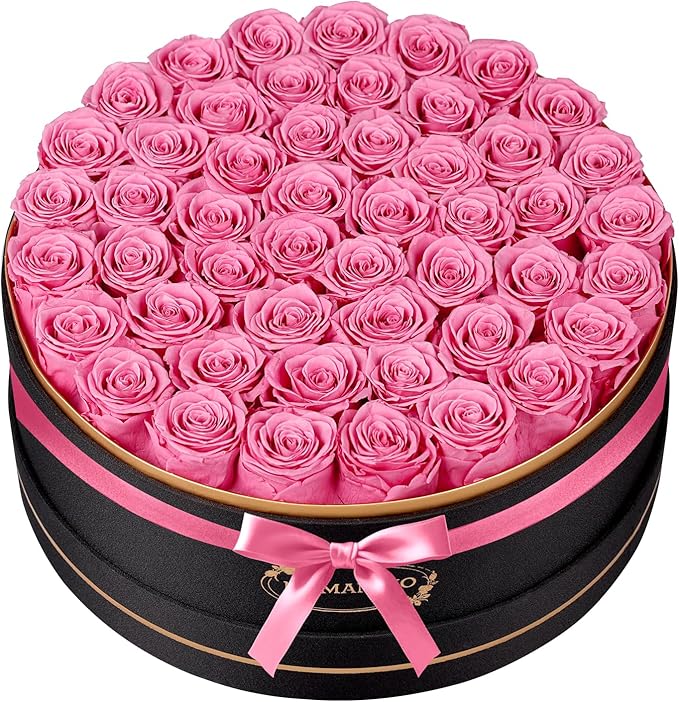 50 Preserved Roses in a Gift Box for Her - Forever Flowers for Delivery, Eternal Rose Mothers Gifts for Mom, Wife Anniversary Birthday Gifts for Women, Pink