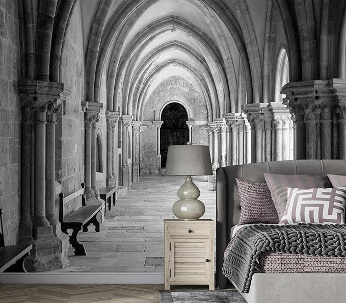Eierme-Vaulted Ceiling Inside The Monastery, Panoramic View of Beautiful Arcades Peel and Stick 90" x 67"