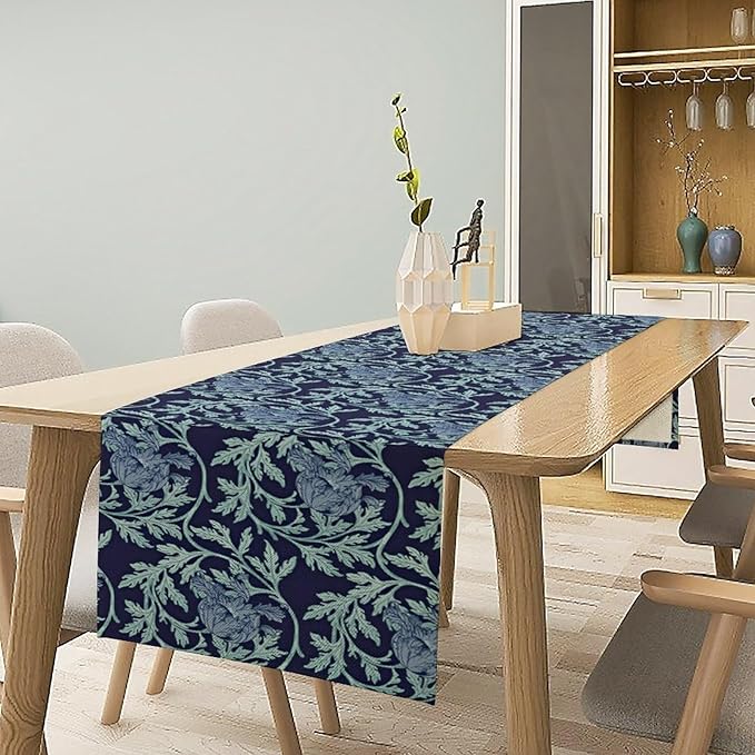 Vintage William Morris Table Runner, Retro Blue Floral Botanical Plant Farmhouse Design Table Runner for Kitchen Dining Party Holiday Decortaion, 13x36 Inch