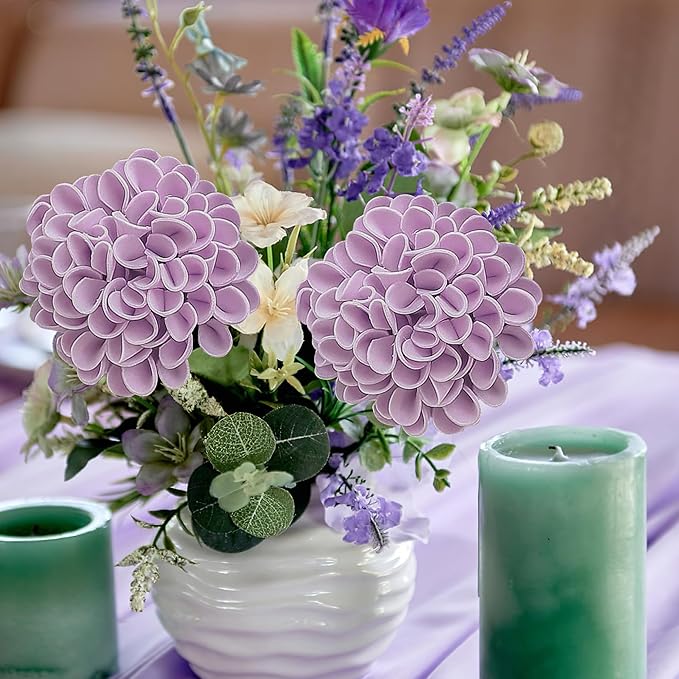 Artificial Flowers, 100pcs Realistic Artificial Rose for DIY Wedding Bouquets Centerpieces Arrangements, Purple Dahlia Flowers with Stem for Bridal Shower Party Home Decorations