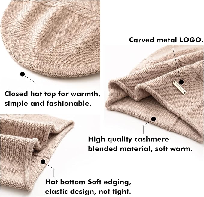 QUEENFUR Knit Slouchy Beanie Hats for Women Cashmere Ski Cap Knitted Wool Soft Warm Winter Hat