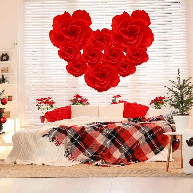Giant Paper Flowers Artificial Large Paper Flower Decoration for Handcrafted Wall Backdrop Christmas Mexican Wedding Graduation Bridal Shower Birthday Party Supplies(Red,24 Pcs)