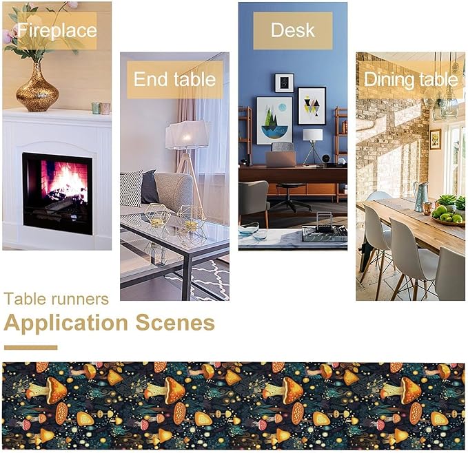 Mushrooms Forest Table Runner, Fairy Woodland Wildflower Herbs Plants Colorful Botanical Natural Farmhouse Table Runner for Kitchen Dining Table Decor, 13x120inch