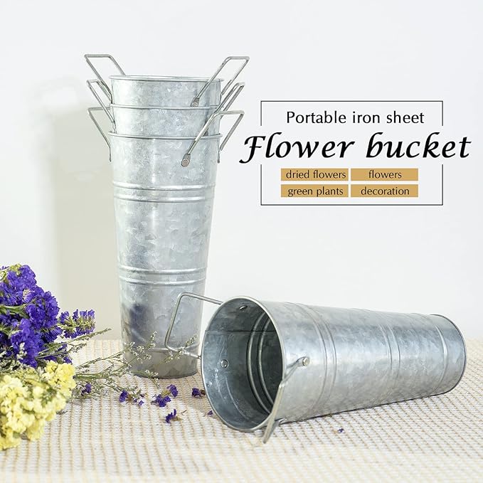 Notakia Galvanized Metal Vases Farmhouse French Flower Bucket Vases for Cut Flowers for Home Decor and Wedding Table Centerpiece Decorations (Silver Set of 8)