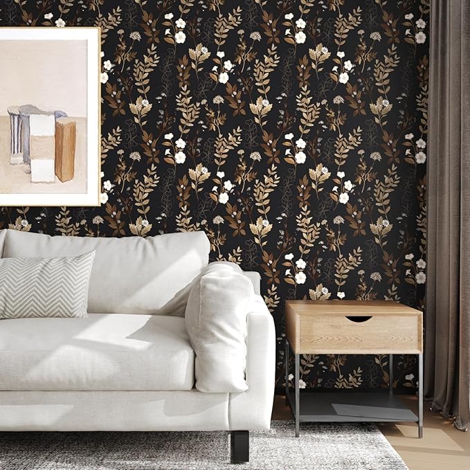 Black Wallpaper Peel and Stick Gold Leaf Contact Paper Black Gold Wallpaper 17.4" x 394" Waterproof Self-Adhesive Wall Covering for Bedroom Countertop Desk Cabinets Decor
