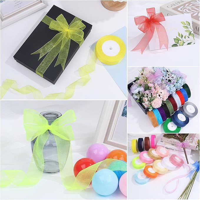 3/4 Inch x 50 Yards Sheer Organza Ribbon Chiffon Ribbon for Gift Wedding Flower Bouquet Wrapping Decorations Crafts (Yellow)