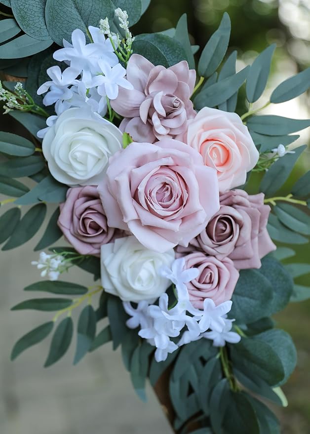 Artificial Dusty Rose Wedding Arch Flowers Swags Set of 2 for Welcome Signs, Ceremony & Reception Decorations, Blush Pink Flowers