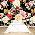 Black Rose Floral Wallpaper Botanical Flowers Leaf Bedroom murals Aesthetic Room Decor Living Room tv Background Large Wall Mural - 160"x108" Not Peel and Stick