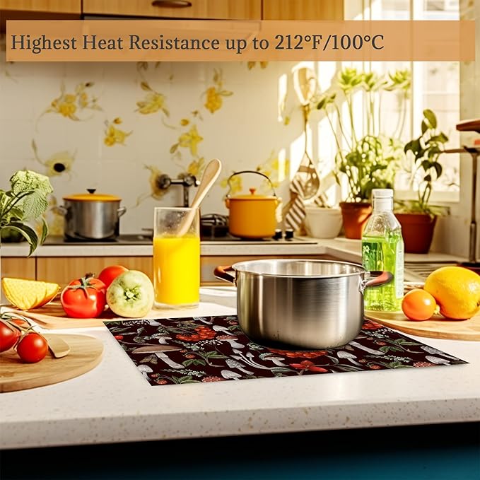 Mushrooms Berries and Plants Placemats Set of 6 Washable Table Mats for Kitchen Dining Table,Heat-Resistant Botanical Place Mats for Indoor Outdoor Party Holiday Decoration