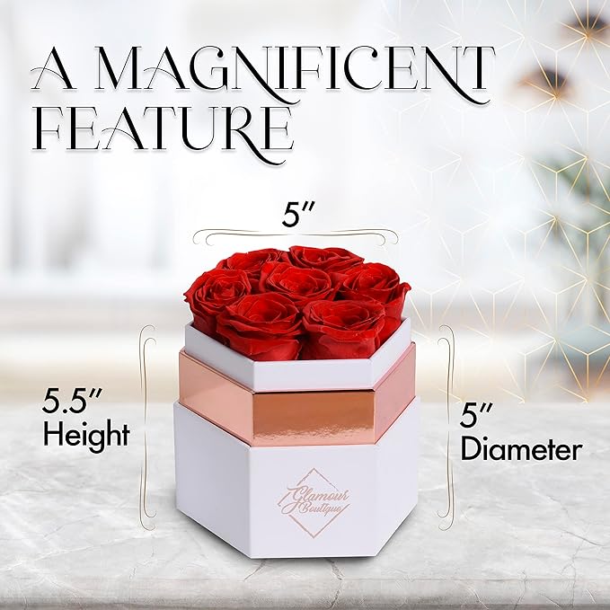 GLAMOUR BOUTIQUE Eternal Preserved Roses in a Box - Flowers Forever, Rose Forever in a Box for Wife, Birthday Gifts for Her, 7 Roses, Red