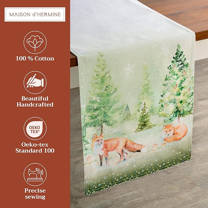 Maison d' Hermine Table Runner 100% Cotton Single Layer Table Runners 72 inches Long for Thanksgiving Christmas Decorations Home Kitchen Dining Party Wedding (Winter Mornings, 14.5" x 72")