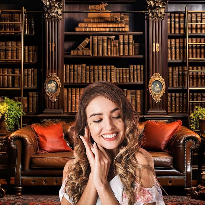 Vintage Luxury Library Bookshelf Backdrop School Library Bookshelf Collection Photography Background Home Office Sofa Business Conversation Room Retro Books Shelves Background Videos Prop 15x8ft