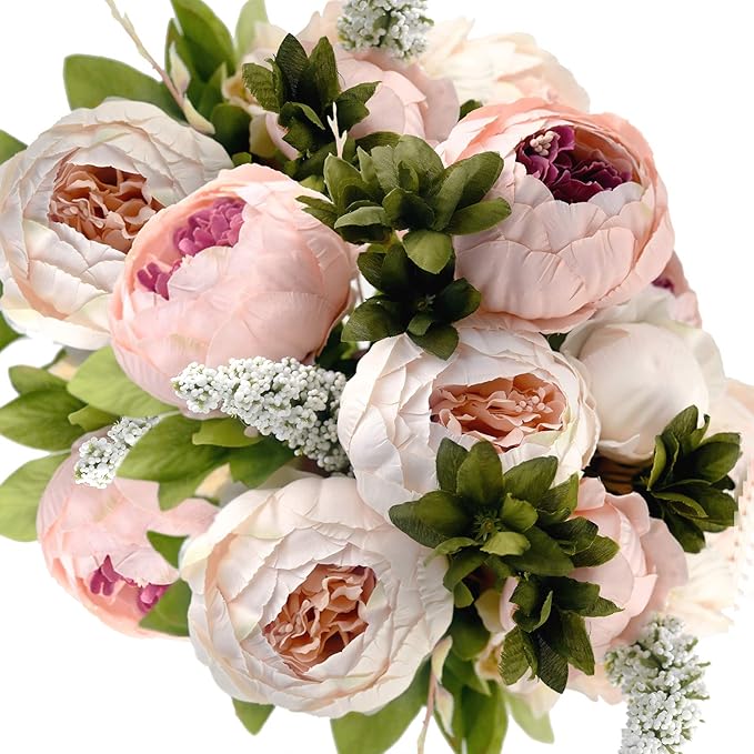 FiveSeasonStuff Vintage Artificial Peonies Silk Peony Flowers and Hydrangeas for Wedding Bridal Home Décor – Beautiful Floral Centerpiece Arrangement Decoration with 2 Bouquets (Rosy Pale Pink)