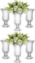 Glasseam Crystal Vases for Flowers, 7.5in Tall Vase Set of 6, Clear Glass Compote Vases and Ribbed Pedestal Bowls for Living Room Decorations Dining Table Home Decor
