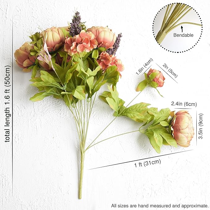 FiveSeasonStuff Vintage Artificial Peonies Silk Peony Flowers and Hydrangeas for Wedding Bridal Home Décor – Beautiful Floral Centerpiece Arrangement Decoration with 2 Bouquets (Tawny Brown)