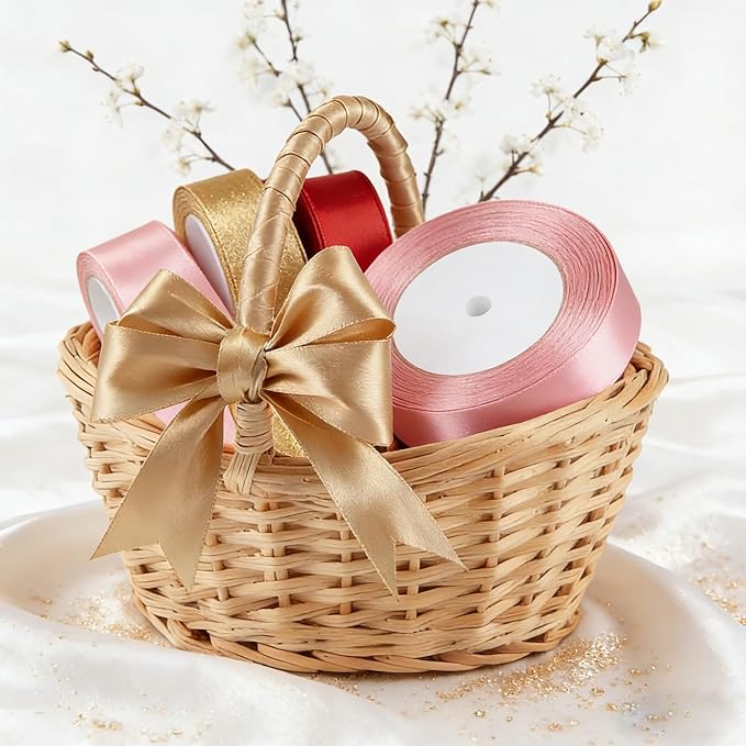 Gold Satin Ribbon 1-1/2 Inch x 2 Rolls Gold Wide Satin Fabric Ribbon for Gift Packaging, Christmas, Wedding, Flower Bouquet, Holiday Party, Invitation