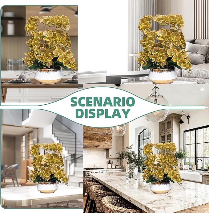 CXGS Orchids Artificial Flower Real Touch Faux Orchid in Large Ceramic Vase 23.6'' Realistic YellowSpots Fake Phalaenopsis Floral Arrangements Centerpiece Table Home Indoor Decor