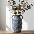 Farmhouse Rustic Ceramic Vase with Handles, 11 inch Gray-White Textured Modern Terracotta Vintage Vases for Home Decor Centerpieces Table Pottery Barn Furniture Decorative (Tall - C)