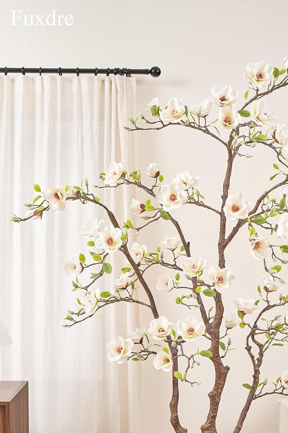 Artificial Magnolia Tree, 6.8FT Tall Fake Indoor Tree, Realistic Real Touch Leaves and Flowers Perfect for Indoor Decor, Living Room, Door, Office and Hotel Decor (White)