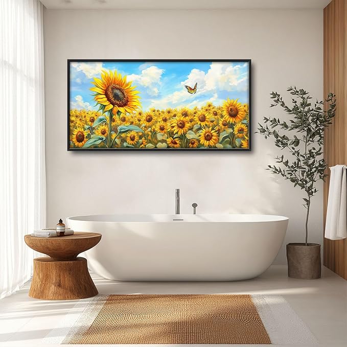 Sunflower Large Wall Art Sunflower Landscape Pictures Wall Decor Flower Canvas Floral Print Painting Modern Artwork Home Decoration for Bathroom Office Living Room Bedroom Framed 60"x30"