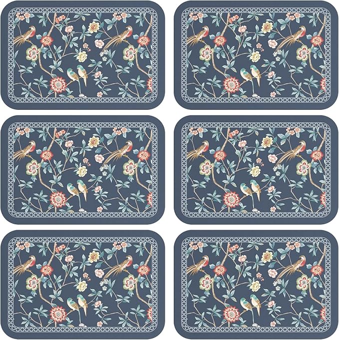 patdrea Blue Chinoiserie Rectangular PVC Placemats, Pack of 6, Waterproof Insulation, Soft and Durable, Suitable for Dining Table, Kitchen and Coffee Table Decoration,12"*17"