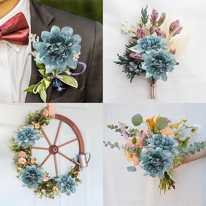 Uieke 6PCS Artificial Daisy Mums Flowers with Stem, Silk Dahlia Flowers Arrangement for Home Party Wedding Bouquet Fall Winter Table Centerpieces Decor (Blue)