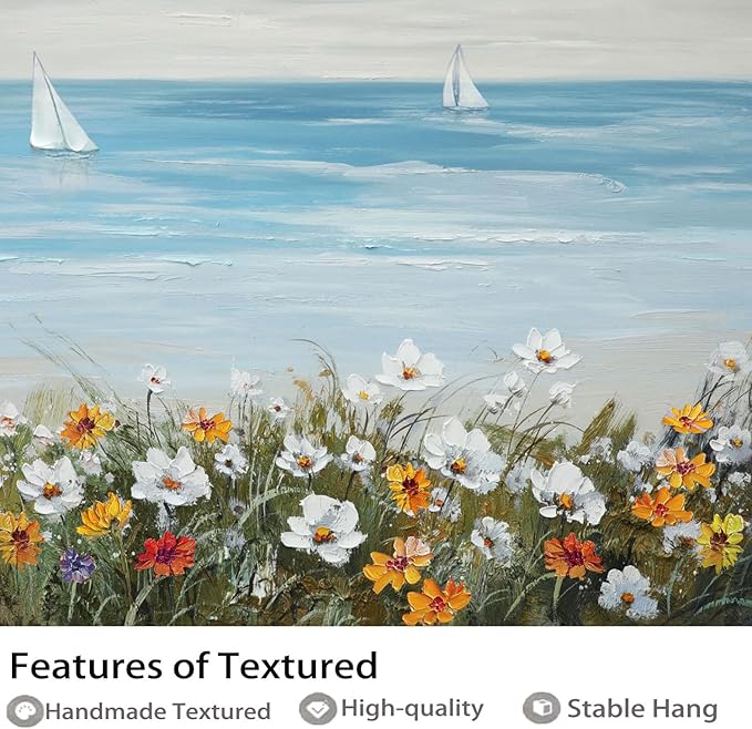 Ardemy Daisy Wall Art for Living Room, Floral Canvas Wall Art Ocean Flower Pictures Paintings Wall Decor Living Room Wildflower Artwork Dining Room Home Office Kitchen, 40"x20"