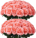50pcs Artificial Rose Flower Coral Peach Flower with Long Stem Silk Roses Bouquet for Wedding Bridal Shower Party Home Decoration