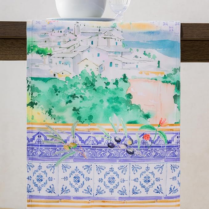 Maison d' Hermine Tablerunners 100% Combed Cotton Premium Table Runner Decorative Table Cover, Home, Kitchen, Parties & Camping, Luberon, Double Layer - (14.50"x72")