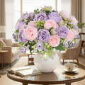 Peonies Artificial Flowers 12 Bundles Pink Flowers Bouquet, Lifelike Silk Fake Peonies with Stems for Home Table Centerpieces, Wedding, Party & DIY Bridal Floral Arrangements (Light Purple)