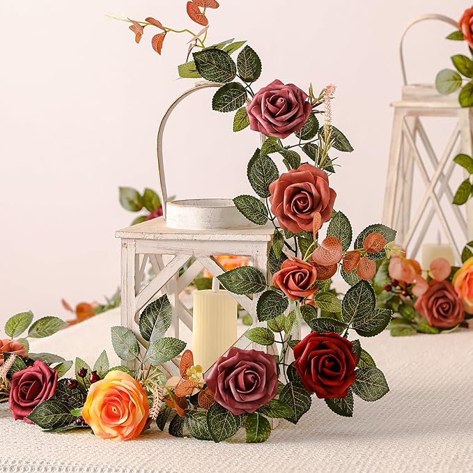 5FT Artificial Rose Flower Burgundy Fake Floral Garland for Wedding Ceremony Backdrop Arch Flowers Table Centerpieces Decorations