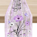 Purple Daisy Table Runner, Butterfly Rustic Seasonal Spring Wild Flower Rustic Blue Wood Farmhouse Decor for Family Kitchen Farmhouse Holiday Party Table Decorations Indoor Outdoor 13x36 inch