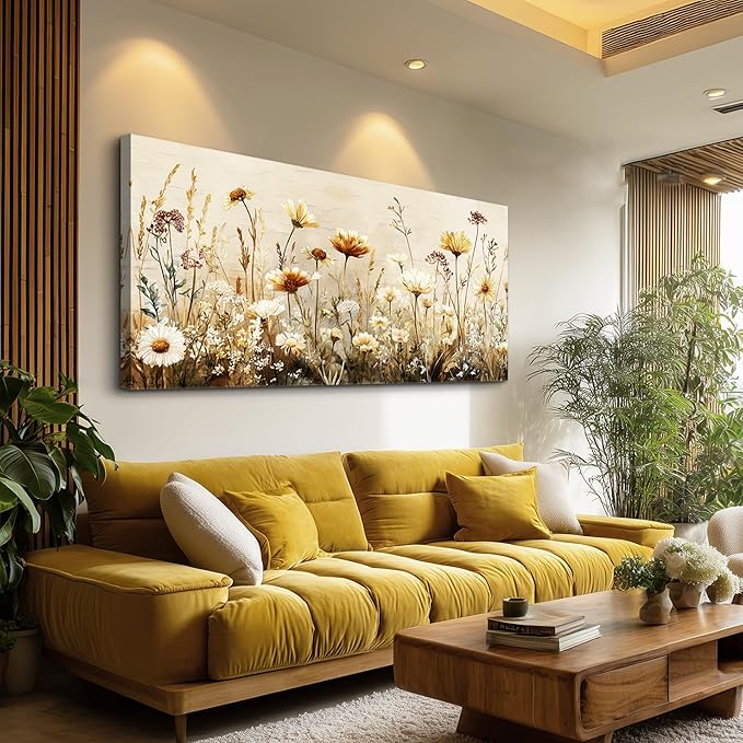 hyidecorart Large Wall Art for Living Room Nature Floral Botanical Farmhouse Wall Decor Elegant Flowers Canvas Prints Painting Pictures for Bedroom Bathroom Home Office Wall Decoration 24" x 48"