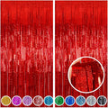 Melsan Red Tinsel Foil Fringe Curtains Backdrop, 3.2 ft x 8 ft Sparkle Tinsel Backdrop Streamers for Christmas Valentines Patriotic Birthday Party Decorations, 2 Packs