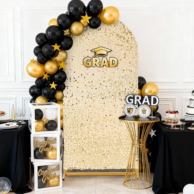 Big Payette Sequin Arch Cover: Light Gold 7.2 FT Arch Backdrop Cover for Arch Stand Glitter Wedding Arch Cover Backdrop Fabric for Birthday Halloween Celeberation
