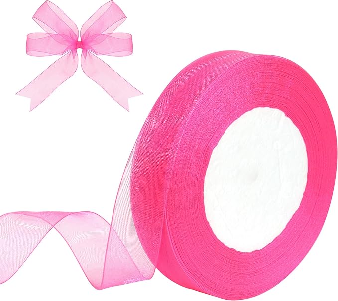 3/4 Inch x 50 Yards Sheer Organza Ribbon Chiffon Ribbon for Gift Wedding Flower Bouquet Wrapping Decorations Crafts (Hot Pink)