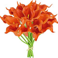 Mandy's PU Burnt Orange Calla Lily Artificial Flowers 20 Stems 13.5in Faux Realistic Centerpiece for Thanksgiving and Christmas Decorations DIY Bridal Bouquet Home Décor