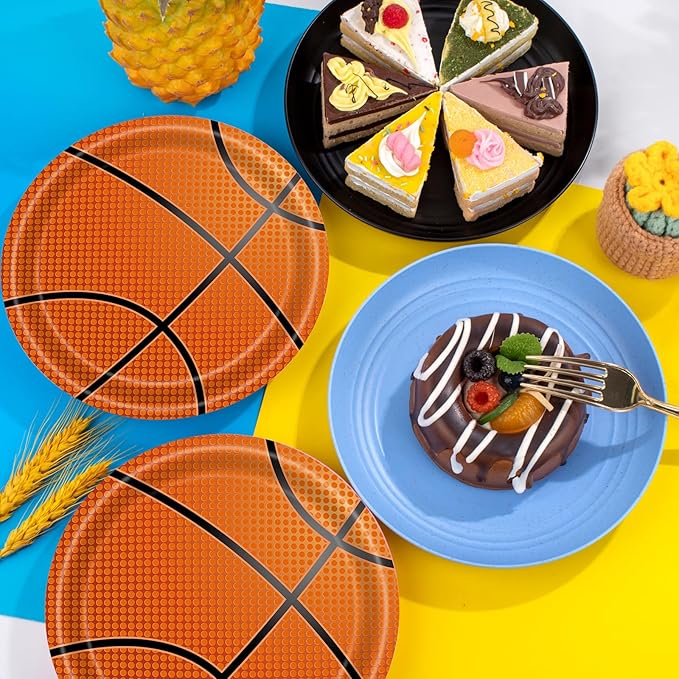 40 Pcs Basketball Plates and Napkins Party Supplies, Basketball Birthday Party Decorations Disposable Paper Plates and Napkins Tableware Set for Birthday Party Baby Shower Serves 20