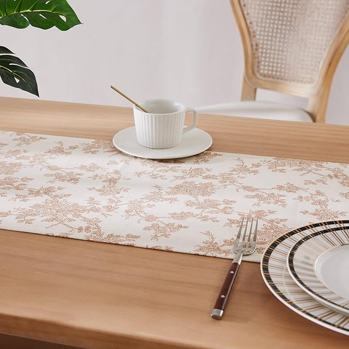 100% Cotton French Pastoral Table Runners, 13x36 Inch Terracota Farmhouse Table Runners 36 Inches Long, Vintage Flowers Print Home Decors