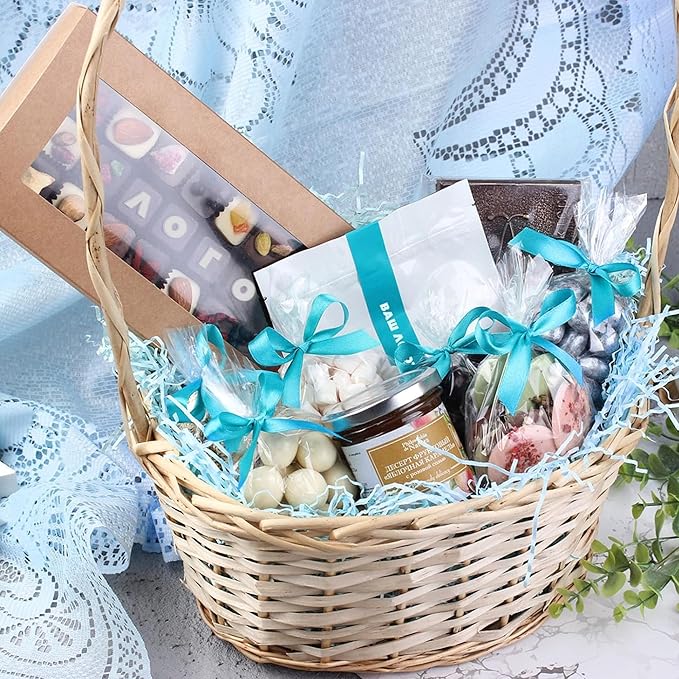Uptotop 1/2 LB Blue Crinkle Cut Paper Shred Filler for Gift Wrapping Basket Filling, Birthday, Christmas, Thanksgiving, Wedding, Mother's Day
