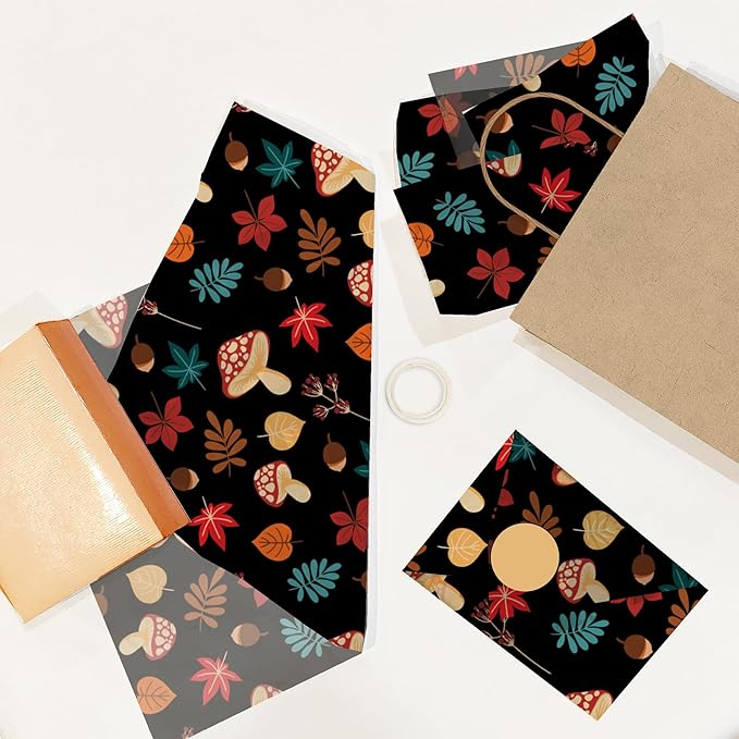 Fall Medley Printed Tissue Paper for Gift Bags or Boxes and Wrapping - Autumn Mushrooms Bulk Decorative Art Tissue Paper for Packaging and Gifting | 24 Sheets 20" x 30"