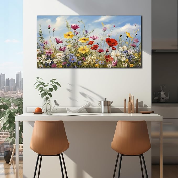 Flower Wall Art for Bedroom Teen Girl Colorful Artwork for Wall Floral Wall Decor for Living Room Ready to Hang 20 x 40 Inch