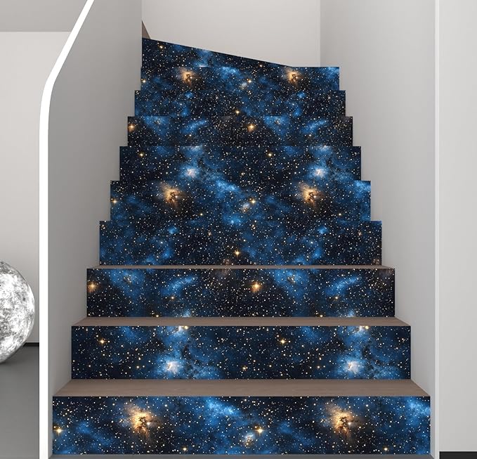 Blue Starry Peel and Stick Removable Black Sky Contact Paper 17.5in x393.7in, Gold Star Modern Wallpaper Mural Waterproof Self Adhesive for Wall Bedroom Bathroom Kitchen Cabinet Room Decor
